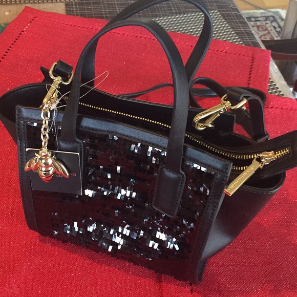 Christian Siriano New York Black Sequins Gold Logo Bag - Picture 3 of 8